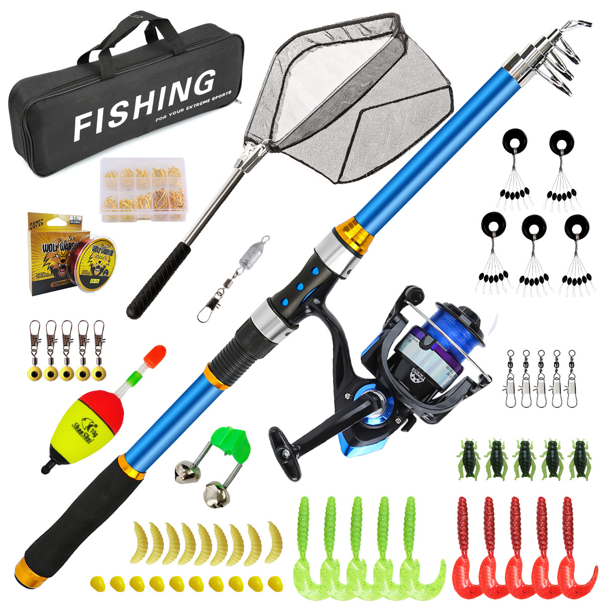 Fishing Rod Spinning - 2.1-3.6M Teleskopik Cam Elyaf Olta Seti,