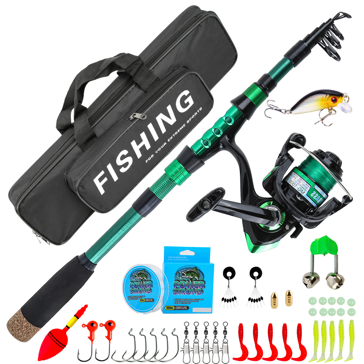 Fishing Rod Combo - 1.8 Metre Yeşil Karbon Fiber Teleskopik